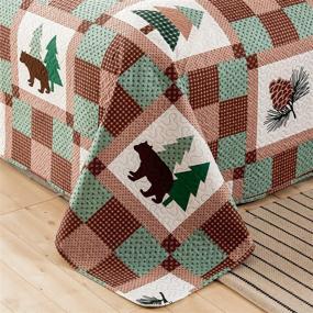 img 1 attached to 🛏️ Full/Queen Size Lodge Bedspread Set - Reversible Lightweight Bear Quilt - Rustic Cabin Bedding Coverlet Set for All Seasons (Brown & Green) - Includes 1 Quilt + 2 Pillow Shams