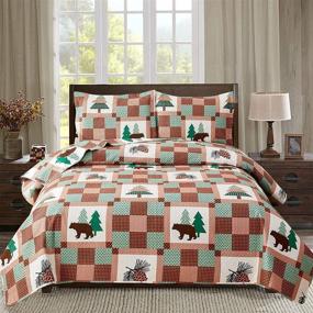 img 3 attached to 🛏️ Full/Queen Size Lodge Bedspread Set - Reversible Lightweight Bear Quilt - Rustic Cabin Bedding Coverlet Set for All Seasons (Brown & Green) - Includes 1 Quilt + 2 Pillow Shams