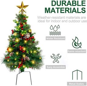 img 2 attached to 🎄 2PACK Small Pre-Lit 33inch Outdoor Artificial Christmas Trees with Lights - Ideal for Grave, Xmas Entrance, Porch Decorations - Pathway Christmas Trees with Ornaments