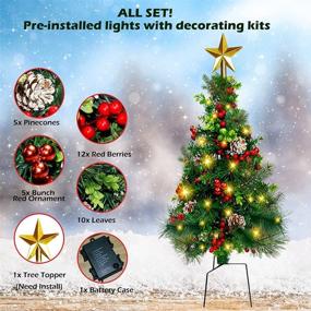 img 3 attached to 🎄 2PACK Small Pre-Lit 33inch Outdoor Artificial Christmas Trees with Lights - Ideal for Grave, Xmas Entrance, Porch Decorations - Pathway Christmas Trees with Ornaments