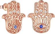 🔮 eye-catching evil eye hamsa hand of fatima lotus yoga buddha jewelry set: pendant necklace, ring, stud earrings in 925 sterling silver/gold plated - white & blue cz third eye, symbol of good luck for women logo