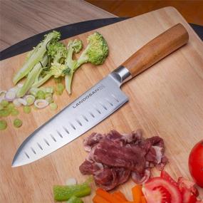 img 2 attached to Santoku Knife - 7-Inch Stainless Steel Blade with Genuine Wood Handle - Ideal Cutlery for Home Kitchen and Restaurant Use