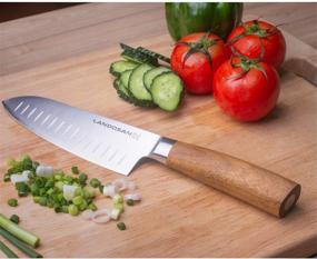 img 3 attached to Santoku Knife - 7-Inch Stainless Steel Blade with Genuine Wood Handle - Ideal Cutlery for Home Kitchen and Restaurant Use