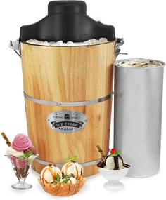 img 4 attached to 🍦 Vintage Appalachian Wood Ice Cream Maker Machine with Bonus Hand Crank - Elite Gourmet Old Fashioned Electric Churn, 6 Quart, Pine