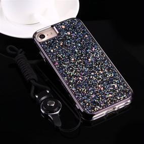 img 2 attached to 📱 Блестящий чехол Bling Glitter со скринпротектором и ремешком на телефон iPhone 8 Plus / 7 Plus - ударопрочный гибридный защитный чехол для эстетического вида - твердый PC задний кожух, мягкий TPU внутри - 5,5 дюйма (черный)