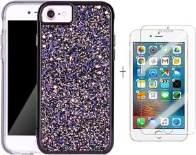 img 3 attached to 📱 Блестящий чехол Bling Glitter со скринпротектором и ремешком на телефон iPhone 8 Plus / 7 Plus - ударопрочный гибридный защитный чехол для эстетического вида - твердый PC задний кожух, мягкий TPU внутри - 5,5 дюйма (черный)