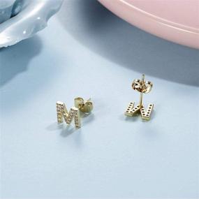 img 2 attached to 🐝 BELLA-Bee Initial Stud Earrings: 14K Gold Plated CZ Alphabet Letter Studs for Girls, Women, and Boys - Hypoallergenic Cartilage Earrings