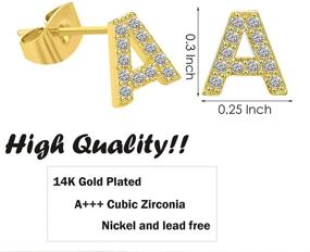 img 3 attached to 🐝 BELLA-Bee Initial Stud Earrings: 14K Gold Plated CZ Alphabet Letter Studs for Girls, Women, and Boys - Hypoallergenic Cartilage Earrings