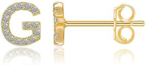 img 4 attached to 🐝 BELLA-Bee Initial Stud Earrings: 14K Gold Plated CZ Alphabet Letter Studs for Girls, Women, and Boys - Hypoallergenic Cartilage Earrings