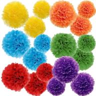 🎉 gavoyeat colorful tissue flower pom poms set - ideal for birthdays, weddings, parties, halloween, christmas, and outdoor decorations - includes 18 pcs of 10, 12, and 14 inch sizes logo
