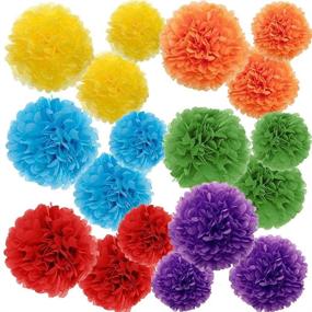 img 4 attached to 🎉 Gavoyeat Colorful Tissue Flower Pom Poms Set - Ideal for Birthdays, Weddings, Parties, Halloween, Christmas, and Outdoor Decorations - Includes 18 pcs of 10, 12, and 14 Inch Sizes