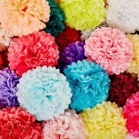 img 2 attached to 🎉 Gavoyeat Colorful Tissue Flower Pom Poms Set - Ideal for Birthdays, Weddings, Parties, Halloween, Christmas, and Outdoor Decorations - Includes 18 pcs of 10, 12, and 14 Inch Sizes