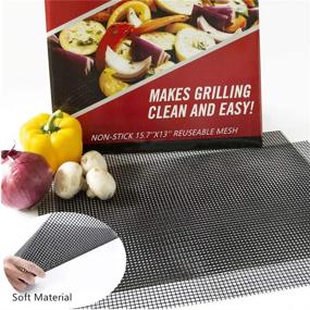 img 3 attached to 🔥 BBQ Grill Mesh Mat Kit - Non-Stick, Reusable Grilling Mat for Charcoal Barbecue - Heavy Duty BBQ Mat 15.75x13inch - Ideal for Vegetables