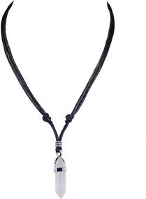 img 4 attached to 💎 BlueRica Crystal Quartz Pendant on Adjustable Rope Cord Necklace with Black Finish