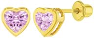 🎁 adorable gold plated white cubic zirconia heart safety screw back earrings: perfect jewelry gift for toddlers & little girls on birthdays or valentine's day logo