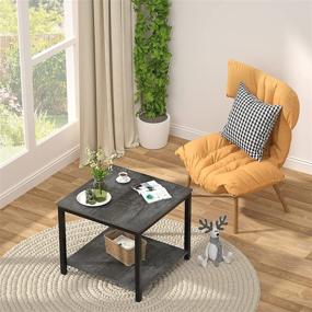 img 1 attached to 🏭 Industrial Style 2-Tier Side Table: 20 Inch Square, Homieasy Metal Wood Accent for Living Room Bedroom - Black Oak