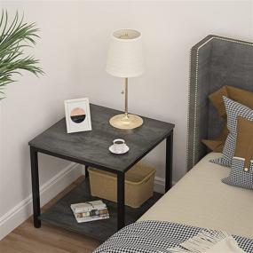 img 2 attached to 🏭 Industrial Style 2-Tier Side Table: 20 Inch Square, Homieasy Metal Wood Accent for Living Room Bedroom - Black Oak