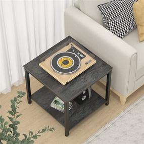 img 3 attached to 🏭 Industrial Style 2-Tier Side Table: 20 Inch Square, Homieasy Metal Wood Accent for Living Room Bedroom - Black Oak