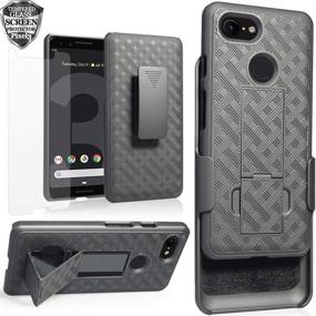 img 4 attached to 📱 Google Pixel 3 Case Holster, Pixel3 Tempered Glass Screen Protector, Ailiber [Full Body Shockproof Armor Protection][Swivel Belt Clip][Kickstand] 2in1 Slim Hard Shell Cover for Google Pixel3 - Black