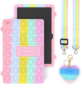 img 3 attached to 🌈 Colorful Pop Rainbow Bubble Silicone Cute Case for Galaxy Tab A7 Lite 8.7"(T225/T220): Shockproof Anti-Stress Case with Lanyard, Kickstand, and Pendent