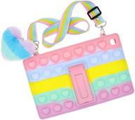 🌈 colorful pop rainbow bubble silicone cute case for galaxy tab a7 lite 8.7"(t225/t220): shockproof anti-stress case with lanyard, kickstand, and pendent logo