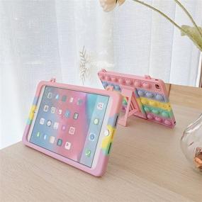 img 1 attached to 🌈 Colorful Pop Rainbow Bubble Silicone Cute Case for Galaxy Tab A7 Lite 8.7"(T225/T220): Shockproof Anti-Stress Case with Lanyard, Kickstand, and Pendent