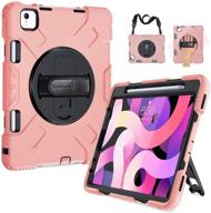 supfives ipad air 4th generation case, ipad air 4 case 10.9 inch with apple pencil charging, heavy duty 3-layer rugged kids case back cover - swivel kickstand + handle/shoulder strap (pink) logo