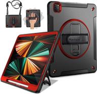 🔴 miesherk ipad pro 12.9 case 2021/2020: heavy duty shockproof cover with pencil holder - rotating stand - hand/shoulder strap - red, military grade protection - for ipad pro 12.9 inch 5th/4th generation logo