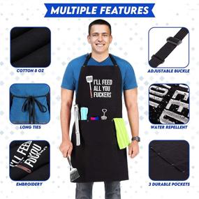 img 1 attached to 🍳 Water Repellent Funny Aprons for Men: I'll Feed All You Apron, Perfect for Grilling and BBQ - 3 Pockets, One Size Fits All - Great Gifts for Men, Dad, Chef, Brother, Husband