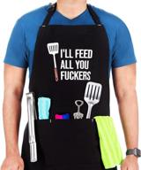 🍳 water repellent funny aprons for men: i'll feed all you apron, perfect for grilling and bbq - 3 pockets, one size fits all - great gifts for men, dad, chef, brother, husband logo