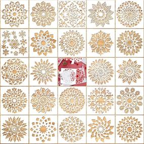 img 4 attached to 🌸 24 Pack Mandala Stencils for Painting - Floral Mandala Dotting Template for Wood, Reusable Sunflower Snowflakes Drawing Stencil for DIY Rock Art, Walls, Furniture, Crafts