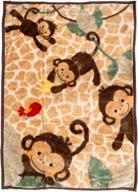 🐒 danica super cozy plush baby blanket, cute animal pattern, 43" x 30" - cozy, comfortable & warm (playing monkey) logo