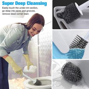 img 3 attached to 🚽 Toilet Bowl Brush with Compact Holder - Sturdy Soft Cleaning Brush Set for Bathroom - TPR Bristles - Wall Hanging or Household Floor Cleaning - White Bathroom Accessories