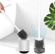 🚽 toilet bowl brush with compact holder - sturdy soft cleaning brush set for bathroom - tpr bristles - wall hanging or household floor cleaning - white bathroom accessories logo