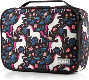 img 4 attached to 🦄 VASCHY Large Black Unicorn Pencil Case with Detachable Layers and Multiple Zip Pockets for Organizing Art Color Pencils in School, Office, and Stationery