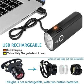 img 2 attached to 🚴 Highly Visible USB Rechargeable Bike Lights Set - Front and Rear LED Bicycle Light Combo, Waterproof 800LM Cycling Light, Mountain Road Helmet Headlight and Taillight Set (5 Modes)