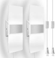 🏮 jackyled modern wall sconce 2-pack - plug-in acrylic led wall light fixture with 6 ft cord, on/off switch for living room bedroom hallway - 12w 6500k cool white логотип