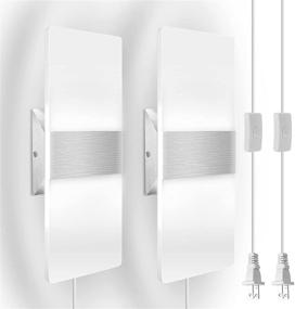 img 2 attached to 🏮 JACKYLED Modern Wall Sconce 2-Pack - Plug-in Acrylic LED Wall Light Fixture with 6 Ft Cord, On/Off Switch for Living Room Bedroom Hallway - 12W 6500K Cool White