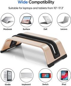 img 1 attached to 🖥️ JEDIA Vertical Laptop Stand: Space-Saving Gold Desktop Holder for MacBook/iPad and More, Premium Aluminum Design with Anti-Slip Silicone Pads (0.67" Thickness Compatible)
