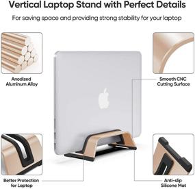 img 2 attached to 🖥️ JEDIA Vertical Laptop Stand: Space-Saving Gold Desktop Holder for MacBook/iPad and More, Premium Aluminum Design with Anti-Slip Silicone Pads (0.67" Thickness Compatible)
