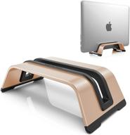 🖥️ jedia vertical laptop stand: space-saving gold desktop holder for macbook/ipad and more, premium aluminum design with anti-slip silicone pads (0.67" thickness compatible) logo