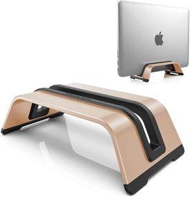 img 4 attached to 🖥️ JEDIA Vertical Laptop Stand: Space-Saving Gold Desktop Holder for MacBook/iPad and More, Premium Aluminum Design with Anti-Slip Silicone Pads (0.67" Thickness Compatible)