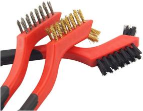 img 2 attached to 🧼 3 Piece Heavy Duty Cleaning Brush Set - Brass, Stainless Steel, and Nylon Brushes with Crimped Scratch Head, Extra Cluster Bristles for Hard-to-Reach Areas