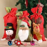 🎅 ourwarm 3d christmas drawstring bags set - santa claus, snowman, elk~15 x 8 inch treat bags for holiday party supplies decorations, pack of 3 logo