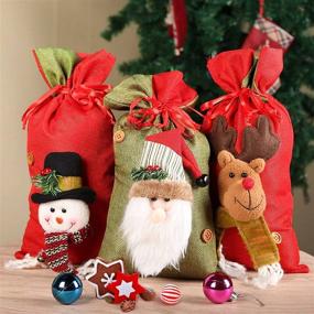 img 4 attached to 🎅 OurWarm 3D Christmas Drawstring Bags Set - Santa Claus, Snowman, Elk~15 x 8 Inch Treat Bags for Holiday Party Supplies Decorations, Pack of 3