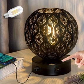 img 4 attached to Lifeholder Bedside Lamp: Modern Globe Touch Lamp with Dual USB Ports, 3 Way Dimmable Table Lamp - Includes Edison Bulb! Decorative USB Lamps for Bedroom, Living Room, Office (Black)