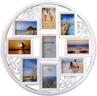 🖼️ mkun 4x6 wall collage picture frames - stylish circular wall hanging photo collage frame with leaf decoration, 9-opening (white) логотип