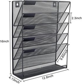 img 1 attached to 📚 6 Tier Black Metal Mesh Desk Organizer: PAG Hanging Wall File Holder, Mail Sorter, and Magazine Rack for Office Supplies