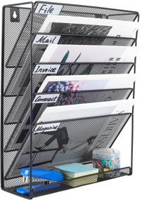 img 3 attached to 📚 6 Tier Black Metal Mesh Desk Organizer: PAG Hanging Wall File Holder, Mail Sorter, and Magazine Rack for Office Supplies
