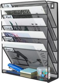 img 4 attached to 📚 6 Tier Black Metal Mesh Desk Organizer: PAG Hanging Wall File Holder, Mail Sorter, and Magazine Rack for Office Supplies
